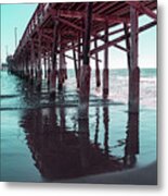Long Shadows In Mint Green And Pink - Californian Cool Under The Newport Beach Pier Metal Print