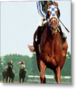 Looking Back, 1 1/2 Mile Belmont Stakes Secretariat 06/09/73 Time 2 24 - Painting Metal Print