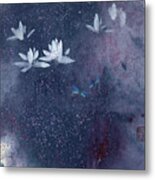 Lotus With Blue Butterflies Metal Print