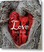 Love Lives Here Red Heart In A Tree Metal Print