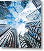 Low Angle View Of Modern Futuristic Skyscrapers In The City Of London, England, Uk Metal Print