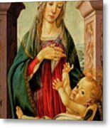 Madonna And Child, Seated Before A Classical Window Metal Print