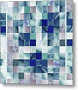 Magic Blues Watercolor Squares Art Mosaic Quilt Metal Print