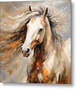 Magnificence- Colorful Horse- White And Brown Paintings Metal Print