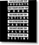 Mahatma Gandhi Quote - Your Beliefs Become Your Thoughts 3 - Minimal, Typography Print - Inspiring Metal Print