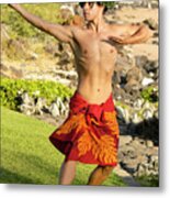 Male Hula Dancer Masculine Moves To Hawaiian Music Metal Print