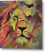 Male Lion Abstract Artwork -  Warm Tones Wide Metal Print