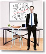 Man And Business Sketch Metal Print