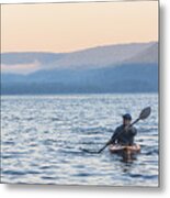 Man Kayaking At Sunrise On Skaneateles Lake, Skaneateles, New York State, Usa Metal Print