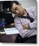 Man Sleep On Office Metal Print