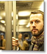 Man Stood On Underground Train Metal Print