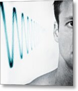 Man With 'soundwave' At Side Of Head (digital Composite) Metal Print