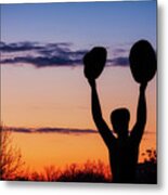 Man With Two Hats In The Sunset Light Metal Print