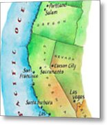 Map Of American West Coast Metal Print