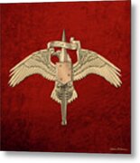 Marine Special Operator Insignia - Usmc Raider Dagger Badge Over Red Velvet Metal Print