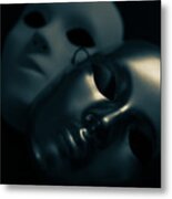 Masks In Blue Metal Print