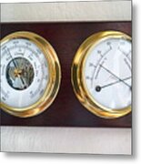 Mechanical Weather Station Mounted On A Wooden Plate. Metal Print