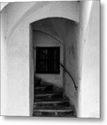 Medieval Arcaded Staircase Of Old House, Sopron, Hungary Metal Print