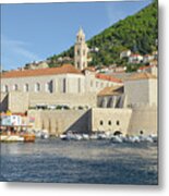 Medieval Fortifications And Dominican Monastery Old Town Harbor Dubrovnik Croatia Metal Print