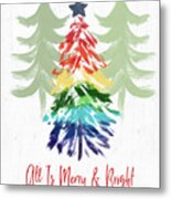 Merry And Bright Rainbow Christmas- Art By Linda Woods Metal Print