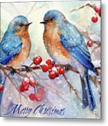 Merry Christmas Bluebird Friends Metal Print