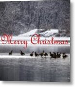 Merry Christmas Canadian Geese Metal Print