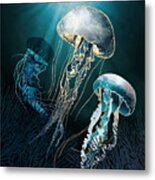 Metallic Jellyfish V Metal Print