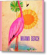 Miami Beach Florida Retro Vintage Travel Poster Metal Print