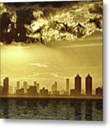 Miami Skyline Sunset Reflection Metal Print