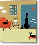 Mid Century Cats And Dogs Metal Print