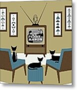 Mid Century Cats Watch Perry Mason Beige Metal Print