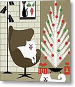 Mid Century Holiday Room With Two White Dogs Metal Print