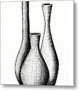 Mid Century Vases Ink Drawing Metal Print