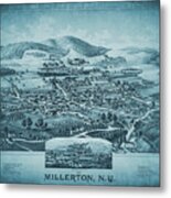 Millerton New York Vintage Map Aerial View 1887 Blue Metal Print