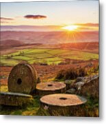 Millstones Autumn Sunset, Stanage Edge, Peak District National Park, Derbyshire, England Metal Print