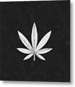 Minimal Cannabis Leaf Black- Art By Linda Woods Metal Print