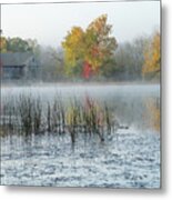 Misty Autumn Morning At Batsto Lake And Mill Metal Print