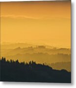 Misty Morning Sunrise, Tuscany, Italy Metal Print