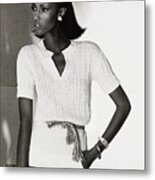 Model Iman In A Pierre Cardin Pullover And Skirt Metal Print
