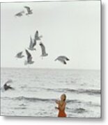 Model On The Beach In A Jantzen Bathing Suit Metal Print