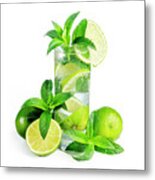 Mojito Cocktail With Ice Isolated Over White Background. Metal Print