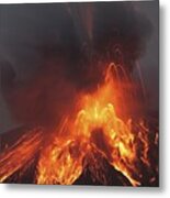 Molten Lava Erupts From Sakurajima,  Kagoshima,  Japan Metal Print