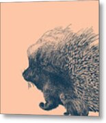 Mommy And Baby Porcupine In Pink And Blue Metal Print