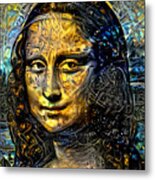 Mona Lisa By Leonardo Da Vinci - Golden Night Design Metal Print