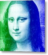 Mona Lisa - Green And Blue Halftone Pattern Metal Print