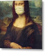 Mona Lisa Wearing A Mask Metal Print