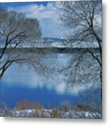 Mono Lake - Snow Cloud Reflections - Tree Silhouettes Metal Print
