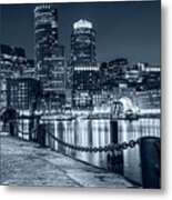 Monochrome Blue Boston Waterfront Boston Skyline Boston Ma Metal Print