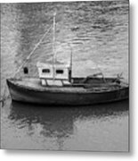 Monochrome Picture Of A Tugboat Metal Print
