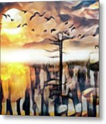 Moon Rise Flight Abstract Painting Metal Print